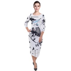 Skaterunderground Quarter Sleeve Midi Velour Bodycon Dress by PollyParadise