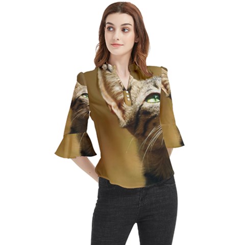 Cat 5mb Center Left Loose Horn Sleeve Chiffon Blouse by 2853937