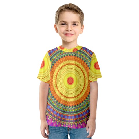 Neon Calliope Kaleidoscope Mandala Kids  Sport Mesh Tee by CrypticFragmentsDesign