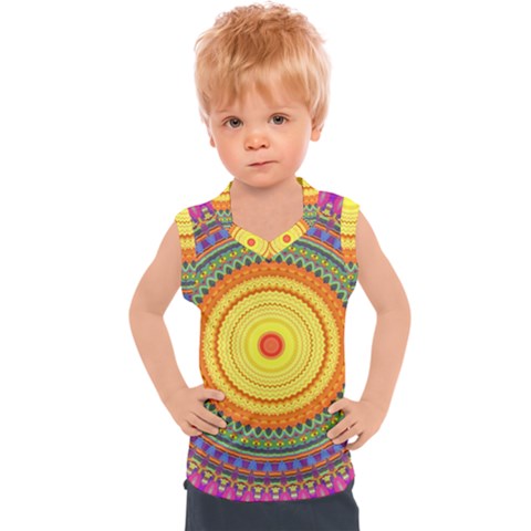 Neon Calliope Kaleidoscope Mandala Kids  Sport Tank Top by CrypticFragmentsDesign