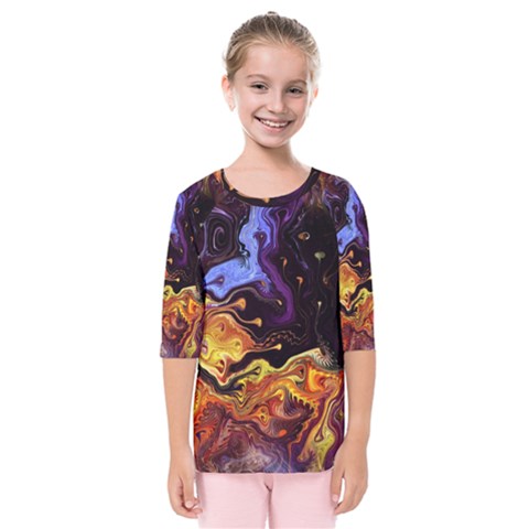 Nebula Starry Night Skies Abstract Art Kids  Quarter Sleeve Raglan Tee by CrypticFragmentsDesign