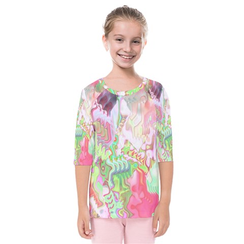Boho Hippie Trippy Psychedelic Abstract Hot Pink Lime Green Kids  Quarter Sleeve Raglan Tee by CrypticFragmentsDesign