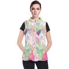 Boho Hippie Trippy Psychedelic Abstract Hot Pink Lime Green Women s Puffer Vest by CrypticFragmentsDesign