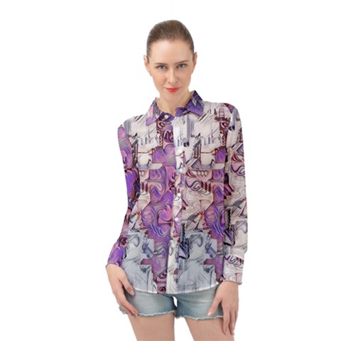 Blooming Lilacs Spring Garden Abstract Long Sleeve Chiffon Shirt by CrypticFragmentsDesign