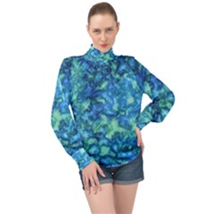 Deep Blues High Neck Long Sleeve Chiffon Top by AlkaravanCreations