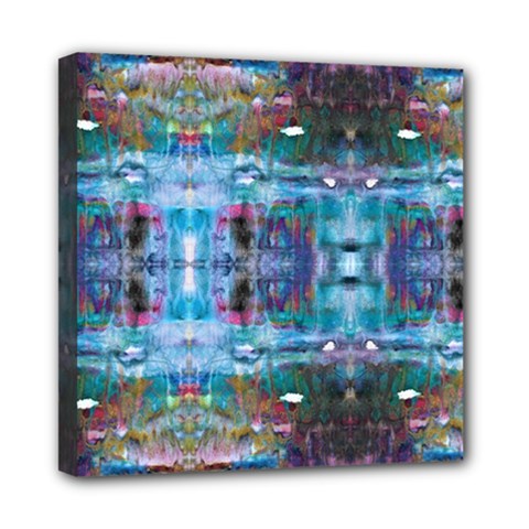 Blue On Turquoise Marbling Mini Canvas 8  X 8  (stretched) by kaleidomarblingart