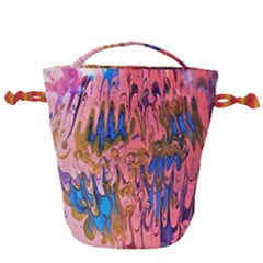 Painted Ornate, Marbling Art Drawstring Bucket Bag by kaleidomarblingart