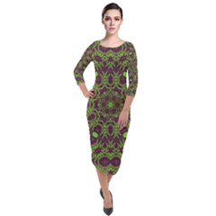 Greenspring Quarter Sleeve Midi Velour Bodycon Dress by LW323