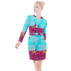 Flowers Button Long Sleeve Dress by LW323