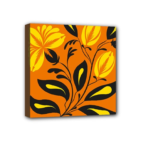 Folk Floral Print   Abstract Flowers Art , Poster   Mini Canvas 4  X 4  (stretched) by Eskimos