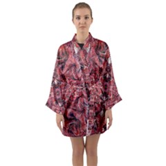 Red Arabesque Long Sleeve Satin Kimono by kaleidomarblingart