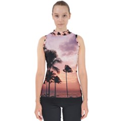 Palm Trees Mock Neck Shell Top by LW323