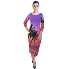 Ocean Paradise Quarter Sleeve Midi Velour Bodycon Dress by LW323