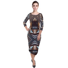 Holy2 Quarter Sleeve Midi Velour Bodycon Dress by LW323