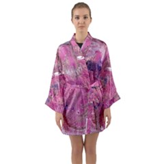 Pink Feathers Long Sleeve Satin Kimono by kaleidomarblingart