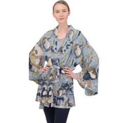 Famous Heroes Of The Kabuki Stage Played By Frogs  Long Sleeve Velvet Kimono  by Sobalvarro