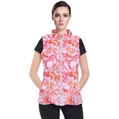Cherry Blossom Cascades Abstract Floral Pattern Pink White  Women s Puffer Vest by CrypticFragmentsDesign