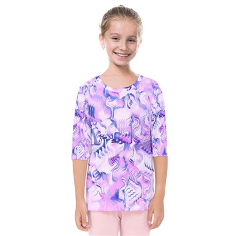 Hydrangea Blossoms Fantasy Gardens Pastel Pink And Blue Kids  Quarter Sleeve Raglan Tee by CrypticFragmentsDesign
