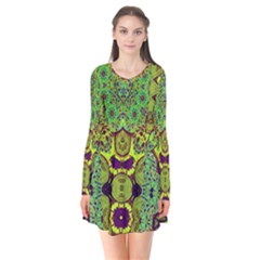 Yellowbelle Long Sleeve V-neck Flare Dress by LW323
