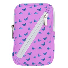 Blue Butterflies At Pastel Pink Color Background Belt Pouch Bag (small) by Casemiro