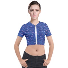 Branches With Peach Flowers Short Sleeve Cropped Jacket by SychEva