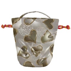   Golden Hearts Drawstring Bucket Bag by Galinka