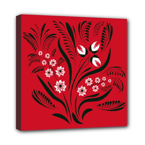 Folk Floral Print   Flowers Abstract Art , Poster   Mini Canvas 8  X 8  (stretched) by Eskimos