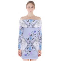 Minimal Silver Blue Marble Bouquet A Long Sleeve Off Shoulder Dress by gloriasanchez