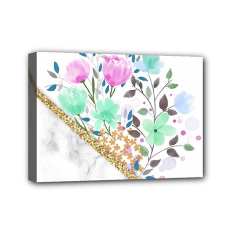 Minimal Green Gold Floral Marble A Mini Canvas 7  X 5  (stretched) by gloriasanchez