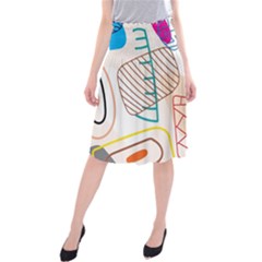 Pastel Abstract Pattern With Beige, Coffee Color Strap Midi Beach Skirt by Casemiro