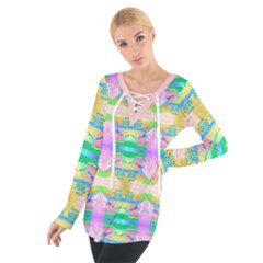 Colorful Neon Pattern  Tie Up Tee by gloriasanchez