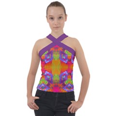 Glitch Futuristic Punk  Cross Neck Velour Top by gloriasanchez