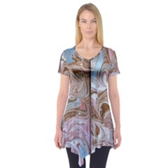 Marbling Collage Short Sleeve Tunic  by kaleidomarblingart