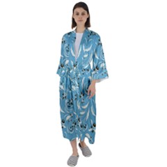 Folk Flowers Art Pattern Floral Abstract Surface Design  Seamless Pattern Maxi Satin Kimono by Eskimos