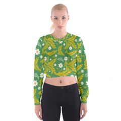 Folk Flowers Art Pattern Floral Abstract Surface Design  Seamless Pattern Cropped Sweatshirt by Eskimos