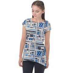 Ethnic Geometric Abstract Textured Art Cap Sleeve High Low Top by dflcprintsclothing