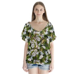 Blooming Garden V-neck Flutter Sleeve Top by SychEva