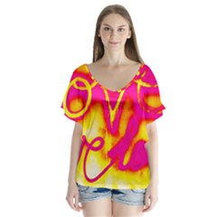 Pop Art Love Graffiti V-neck Flutter Sleeve Top by essentialimage365