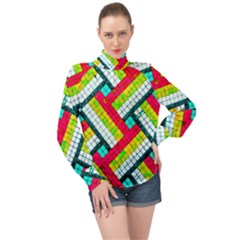 Pop Art Mosaic High Neck Long Sleeve Chiffon Top by essentialimage365