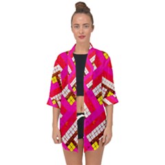 Pop Art Mosaic Open Front Chiffon Kimono by essentialimage365