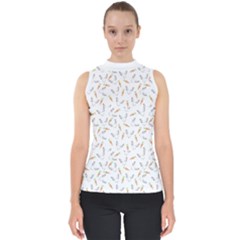 Cute Bunnies And Carrots Pattern, Light Colored Theme Mock Neck Shell Top by Casemiro