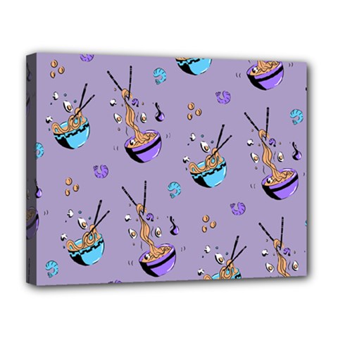 Japanese Ramen Sushi Noodles Rice Bowl Food Pattern Canvas 14  X 11  (stretched) by DinzDas