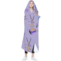 Japanese Ramen Sushi Noodles Rice Bowl Food Pattern Wearable Blanket by DinzDas