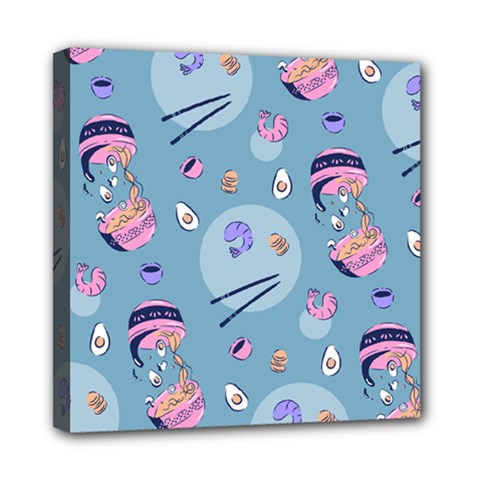 Japanese Ramen Sushi Noodles Rice Bowl Food Pattern 2 Mini Canvas 8  X 8  (stretched) by DinzDas