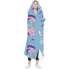 Japanese Ramen Sushi Noodles Rice Bowl Food Pattern 2 Wearable Blanket by DinzDas