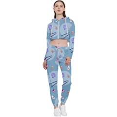 Japanese Ramen Sushi Noodles Rice Bowl Food Pattern 2 Cropped Zip Up Lounge Set by DinzDas