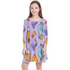 Back To School And Schools Out Kids Pattern Kids  Quarter Sleeve Skater Dress by DinzDas