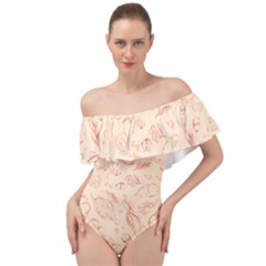 Thanksgiving Flowers And Gifts Pattern Off Shoulder Velour Bodysuit  by DinzDas