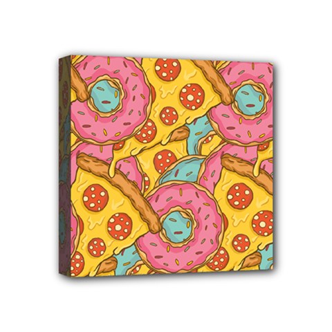 Fast Food Pizza And Donut Pattern Mini Canvas 4  X 4  (stretched) by DinzDas