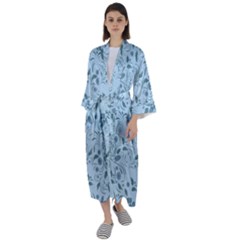 Folk Floral Art Print  Flowers Abstract Art  Poster  Maxi Satin Kimono by Eskimos